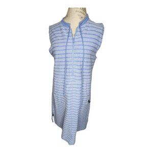 Charles Goodnight Sleeveless Robe Lounge Dress Women M Zipper Blue Stripe Tweed